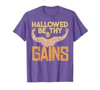 Hallowed Be Thy Gains Jesus Funny Workout Gym Fit Men Muscle T-Shirt, Men, Purple Heather, Medium