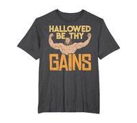 Hallowed Be Thy Gains Jesus Funny Workout Gym Fit Men Muscle T-Shirt, Men's Big and Tall, Dark Heather Grey, 3X Tall