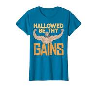 Hallowed Be Thy Gains Jesus Funny Workout Gym Fit Men Muscle T-Shirt, Women, Sapphire Blue, Medium