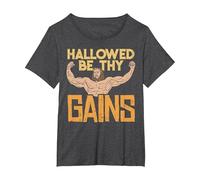 Hallowed Be Thy Gains Jesus Funny Workout Gym Fit Men Muscle T-Shirt, Women's Plus, Dark Heather Grey, 4X