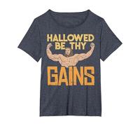 Hallowed Be Thy Gains Jesus Funny Workout Gym Fit Men Muscle T-Shirt, Women's Plus, Heather Blue, 3X