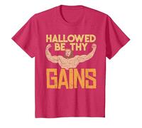 Hallowed Be Thy Gains Jesus Funny Workout Gym Fit Men Muscle T-Shirt, Youth, Red Heather, Medium