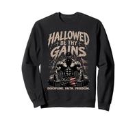 Hallowed Be Thy Gains Weightlifting Fitness USA Bodybuilder Sweatshirt