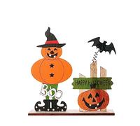 Halloweeen Happy Halloween Table Decorations Wooden Pumpkin Centerpiece Party Home Festive Seasonal Display Desktop Ornament (A, One Size)
