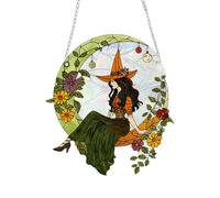 Halloweeen Witch Moon Hanging Ornament Acrylic Window Decoration Halloween Home Indoor Party Living Room Bedroom Witchcraft Theme (Green, 20X18cm)