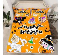 (Halloween 08, Double(No Comforter)) Cartoon Pug Dogs Fitted Sheet Double Size Happy Halloween Themed Bed Sheets for Kids Child Bedroom Decor,Funny Dogs in Halloween Costumes Bedding Set