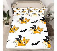 (Halloween 10, Single(No Comforter)) Cartoon Pug Dogs Fitted Sheet Double Size Happy Halloween Themed Bed Sheets for Kids Child Bedroom Decor,Funny Dogs in Halloween Costumes Bedding Set