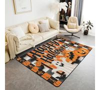 Halloween 100x150 cm Area Rug, Cartoon Ghost Rugs for Living Room Bats Halloween Decoration Pumpkin Lantern Washable Rug, Vintage Lattice Gothic Dark Shadows Carpet Indoor Floor Mat