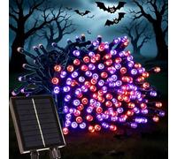 Halloween 200 LED Solar String Lights for Outside，66FT Solar Waterproof Light Outdoor with 8 Modes & Timer， Halloween Decorations for Party Carnival Supplies, Yard Garden Decor (Purple & Orange)
