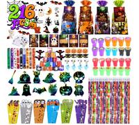 Halloween 216pc Party Favors for Kids 24 Packs Assorted Halloween Stationery Goodie Bag Stuffers Set Including Halloween Pencils Rulers Stamps and Erasers in Trick or Treat Bags