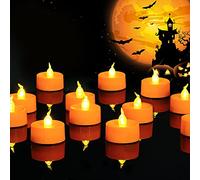 Halloween 24 Pack Orange Tea Light Candles, Battery Operated LED Tealights, Small Pumpkins Lights with Warm White Bulb, Flameless, Electric Fake Tea Candles Realistic for Halloween, Pumpkin Lanterns