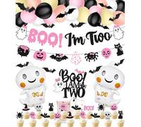 Halloween 2nd Birthday Party Decorations Boo I'm Two Banner Halloween 2nd Birthday Cake Topper