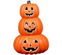Halloween 3-Pumpkin Stack Lights 14x8" - LED Light-Up Plastic Jack-O'-Lantern for Indoor Outdoor Party Porch Decor