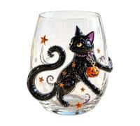 Halloween 3D Artisan Glassware Collection, Halloween Glass Cups with Pumpkin, Ghosts, Black Cats & Spider Webs Design, Clear Spooky Drinking Glasses Cups for Festive Party Home Decor (Black Cat)