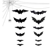 Halloween 3D Bats Light Up | 3D Bat Design LED Light Up Bats - 12 Decorative Wall Stickers for Indoor Outdoor Bedroom Bathroom Office School Party
