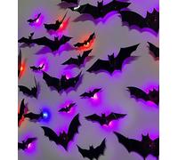 Halloween 3D Lighted Bats,24PCS LED Bat Wall Sticker,for Halloween Party Indoor Outdoor Window Wall Decoration,Waterproof, with Lights and Stickers