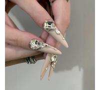 Halloween 3D Press on Claw Nails Set, 10Pcs S Reusable Dragon Eagle Cat Claw Designs in Glossy Black,Long Stiletto Gothic Fake Press on Nails for Women Style 6