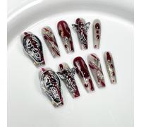 Halloween 3D Press on Claw Nails Set, 10Pcs S Reusable Dragon Eagle Cat Claw Designs in Glossy Black,Long Stiletto Gothic Fake Press on Nails for Women Style 2