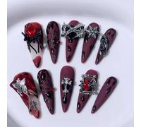 Halloween 3D Press on Claw Nails Set, 10Pcs S Reusable Dragon Eagle Cat Claw Designs in Glossy Black,Long Stiletto Gothic Fake Press on Nails for Women Style 5