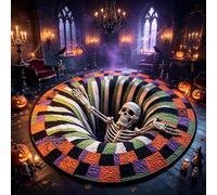 Halloween 3D Rug,3D Skeleton Vortex Quilted Round Halloween Rug，A：60 * 60cm