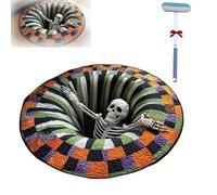 Halloween 3D Rug - Halloween Optical Illusion Rugs, Ghost Skeleton Pumpkin Patterns, Decorative Rug with Depth Pattern Theme, Halloween's Area Rugs for Living Room (23.62 * 23.62IN)