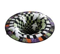 Halloween 3D Rug - Optical Illusion Decorative Floor Mat with Spooky Skeleton Ghost Pumpkin Patterns, Decorative Rug with Depth Pattern Theme, Soft & Durable Fabric (ColorA,140 * 140cm)