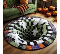 Halloween 3D Rug - Optical Illusion Decorative Floor Mat with Spooky Skeleton Ghost Pumpkin Patterns, Soft Non-slip Backing for Living Room Bedroom Party Home Decoration
