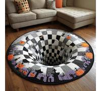 Halloween 3D Rug Optical Illusion Rug with Spooky Depth Design, Skeleton Ghost Pumpkin Patterns, Soft Non-Slip Halloween Floor Mat for Living Room Bedroom Party Home Decoration Gift(C#,23.62*23.62IN)