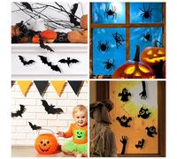 Halloween 3D Window Clings Stickers - Stereoscopic Black Bat Spider Ghost Designs, Double-Sided Static Decals for Halloween Window & Wall Decor