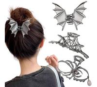 Halloween 3PCS Spider Net Bat Hair Claw Clips Hair Styling Accessories for Women Girls, Gothic Black Metal with Pearl Spooky Large Medium Size Catch Clips for thick Hair Holiday Gifts(Black Gun)