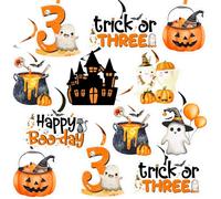 Halloween 3rd Birthday Party Decorations, 8Pcs Trick or Three Hanging Swirls Happy Booday Ghost Pumpkin Bats Ceiling Streamers for Girls Boys Third Birthday Trick or Treat Party Supplies