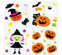 Halloween 4Pcs Window Cling Jelly Stickers for Kids, Thick Gel Clings Not Easy to Fall Off, Fun Witch Pumpkins Ghost Halloween Window Decors