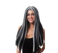 Halloween 65cm Long Black & White Morticia wig