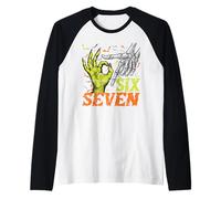 Halloween 67 Meme Six Seven Skeleton Zombie Hand Funny Alpha Raglan Baseball Tee