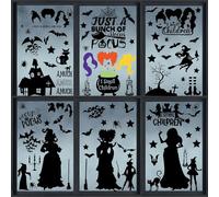 Halloween 9-Sheet Witch Theme Window Clings - Black Cat Bats Cauldron Witch Silhouette, Black Static Stickers for Office Glass & Spooky Season Decor