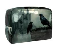 Halloween Abandoned Castle Crows Cosmetic Bag for Women, Travel Toiletries Bags Large PVC Makeup Handy Pouch Organiser with Zipper
