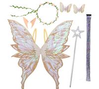 Halloween Accessories Adult - Fairy Wings Fairy Wand Elf Ears Flower Headband Butterfly Hair Clips Hair Tinsel, Halloween Costume Accessories Angel Wings for Fancy Dress Cosplay (Gold)