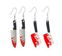 Halloween Accessories Women, with 2 Pairs of Bloody Knife Earrings & 6 Bloody Temporary Tattoo Stickers, Halloween Gifts for Girls and Women (Red)