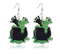 Halloween Acrylic Magic Cauldron Earrings Cute for Women Poison Gothic Witch Zombie Accessories Party Gifts, M, Acrylic, No Gemstone