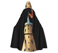 Halloween Adult Hooded Cape Cloak DDCXZPP Butterfly on the top of the tower Picture Super Large Hooded Cloak with Bow Tie