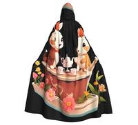 Halloween Adult Hooded Cape Cloak MSRHIUEF Animal Tea Party on the Flower Boat Printing Super Large Hooded Cloak with Bow Tie