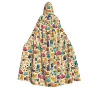 Halloween Adult Hooded Cape Cloak MSRHIUEF Cartoon monsters fill the screen Printing Super Large Hooded Cloak with Bow Tie