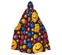 Halloween Adult Hooded Cape Cloak MSRHIUEF Colorful smiley faces Printing Super Large Hooded Cloak with Bow Tie