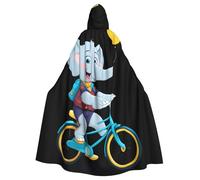 Halloween Adult Hooded Cape Cloak MSRHIUEF Elephants on a bicycle excursion Printing Super Large Hooded Cloak with Bow Tie