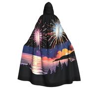 Halloween Adult Hooded Cape Cloak MSRHIUEF Fireworks on the coast Printing Super Large Hooded Cloak with Bow Tie