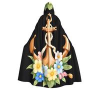 Halloween Adult Hooded Cape Cloak MSRHIUEF Flowers on the ship's anchor Printing Super Large Hooded Cloak with Bow Tie