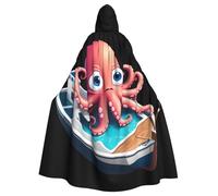 Halloween Adult Hooded Cape Cloak MSRHIUEF Giant octopus on a boat Printing Super Large Hooded Cloak with Bow Tie