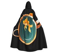 Halloween Adult Hooded Cape Cloak MSRHIUEF Goldfish in a cup Printing Super Large Hooded Cloak with Bow Tie