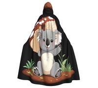 Halloween Adult Hooded Cape Cloak MSRHIUEF Koala under mushroom Printing Super Large Hooded Cloak with Bow Tie