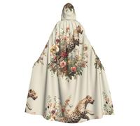Halloween Adult Hooded Cape Cloak MSRHIUEF Leopard jumping among the flowers Printing Super Large Hooded Cloak with Bow Tie